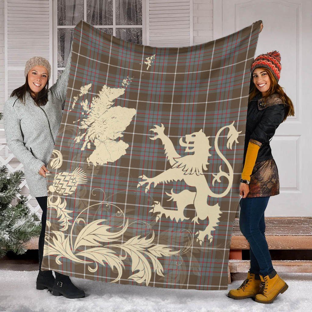 MacIntyre Hunting Weathered Clan Blanket, Scottish Tartan MacIntyre Hunting Weathered Clans Blanket Thistle Map Style