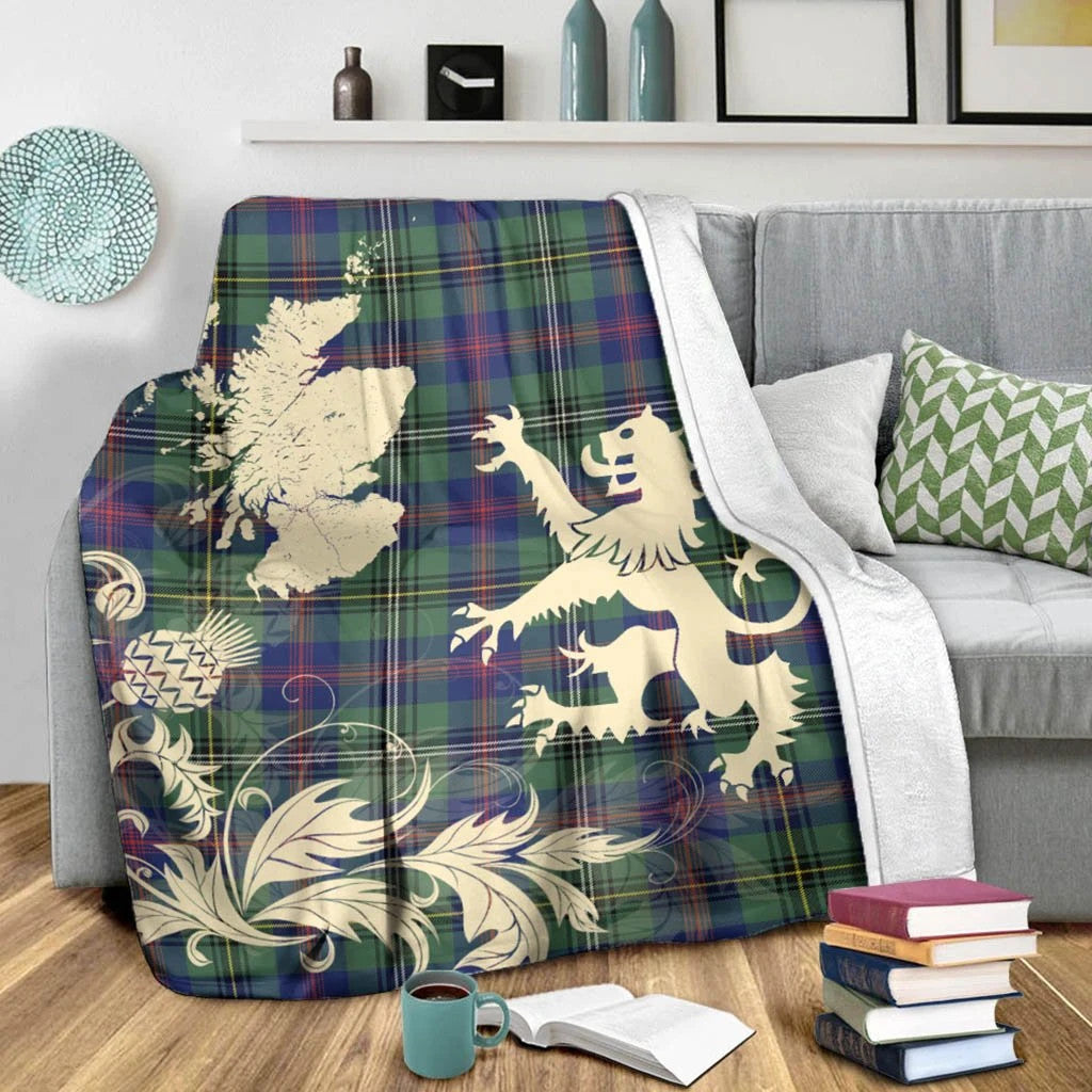 Wood Modern Clan Blanket, Scottish Tartan Wood Modern Clans Blanket Thistle Map Style