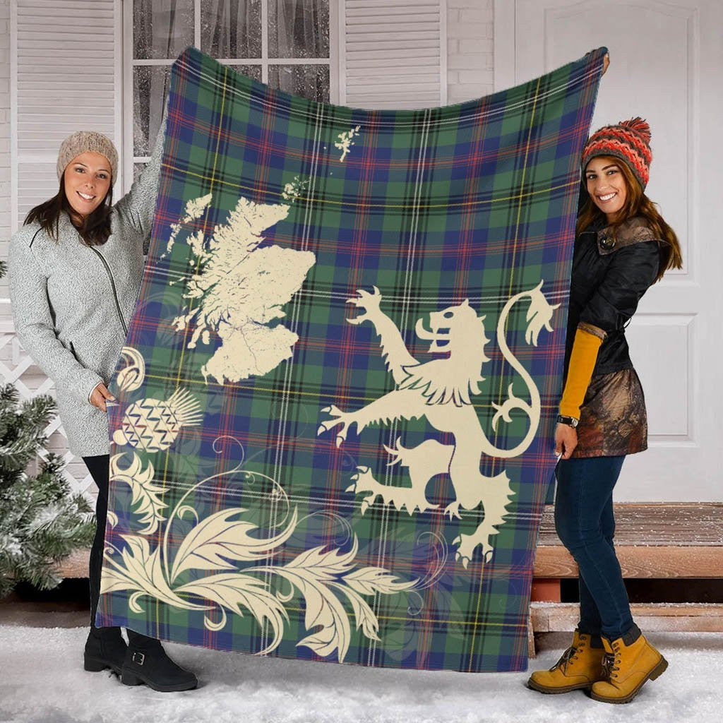 Wood Modern Clan Blanket, Scottish Tartan Wood Modern Clans Blanket Thistle Map Style