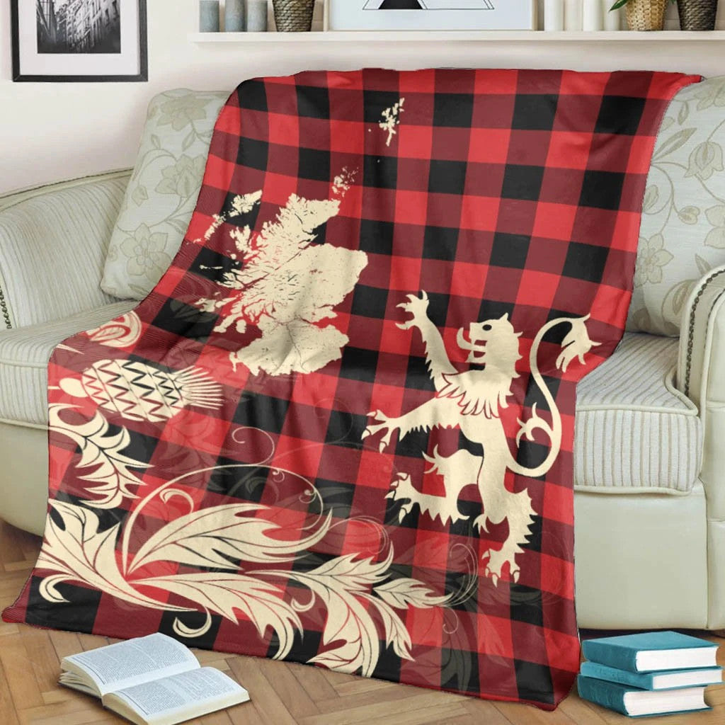 Robertson Weathered Clan Blanket, Scottish Tartan Robertson Weathered Clans Blanket Thistle Map Style