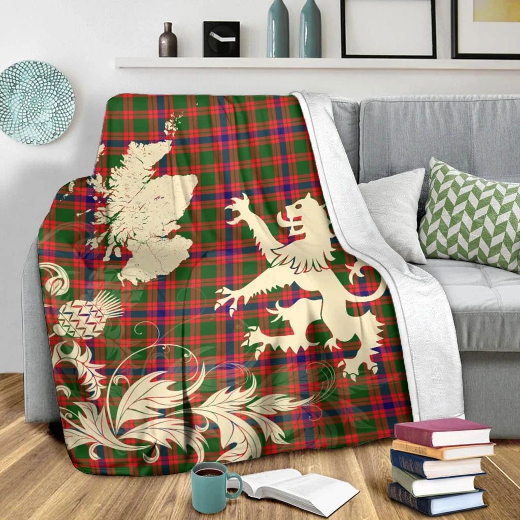 Skene Modern Clan Blanket, Scottish Tartan Skene Modern Clans Blanket Thistle Map Style