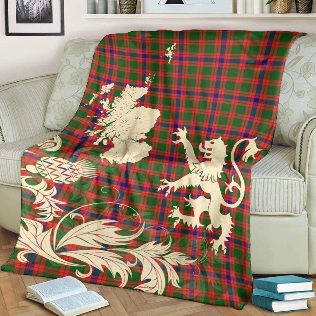 Skene Modern Clan Blanket, Scottish Tartan Skene Modern Clans Blanket Thistle Map Style