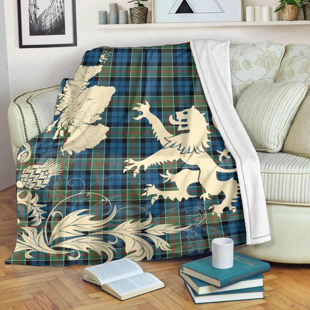 Colquhoun Ancient Clan Blanket, Scottish Tartan Colquhoun Ancient Clans Blanket Thistle Map Style