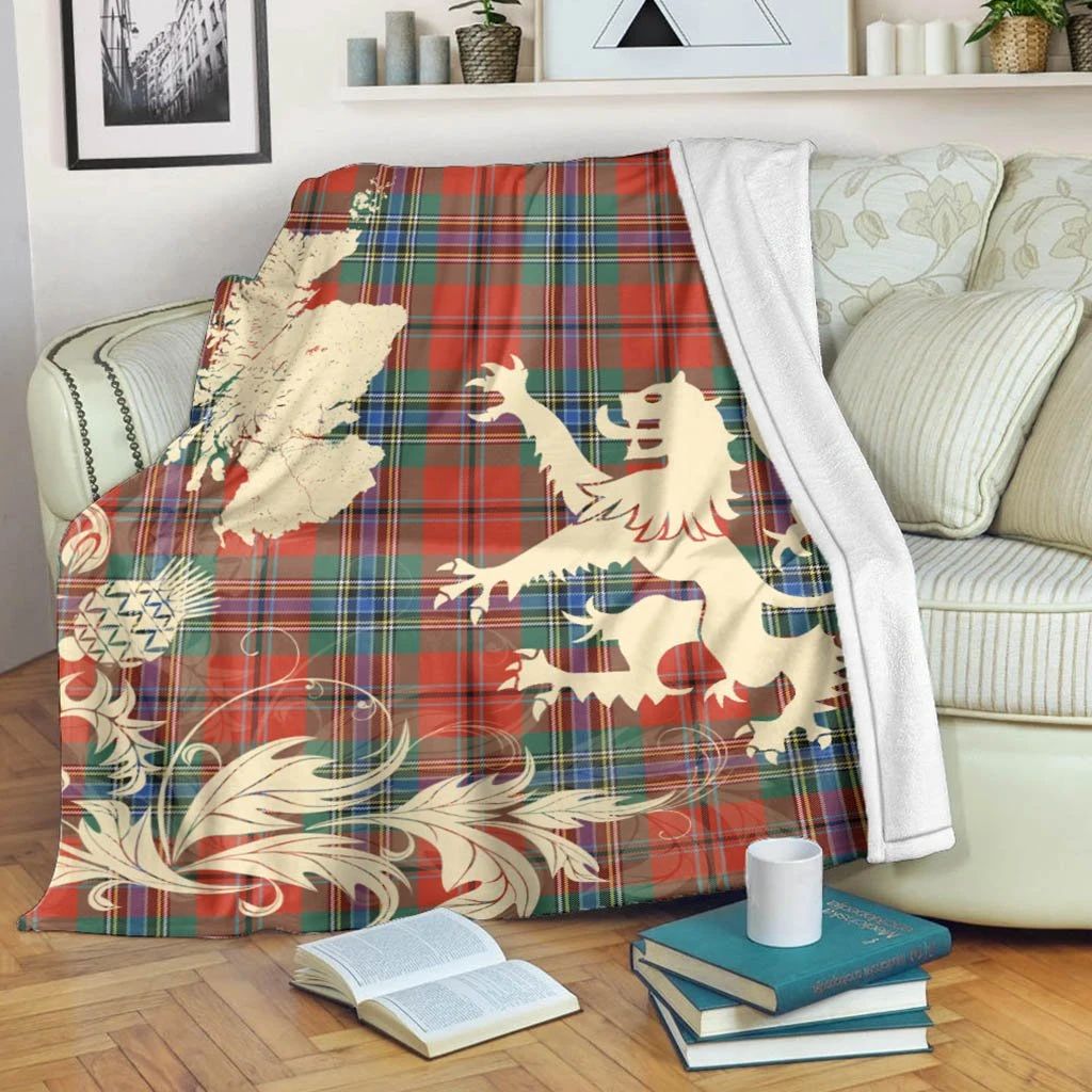 MacLean of Duart Ancient Clan Blanket, Scottish Tartan MacLean of Duart Ancient Clans Blanket Thistle Map Style