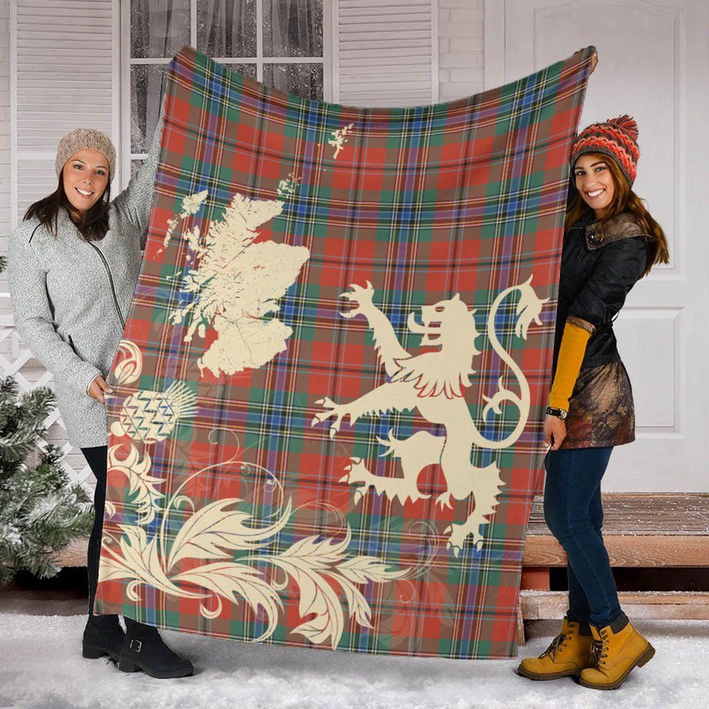 MacLean of Duart Ancient Clan Blanket, Scottish Tartan MacLean of Duart Ancient Clans Blanket Thistle Map Style