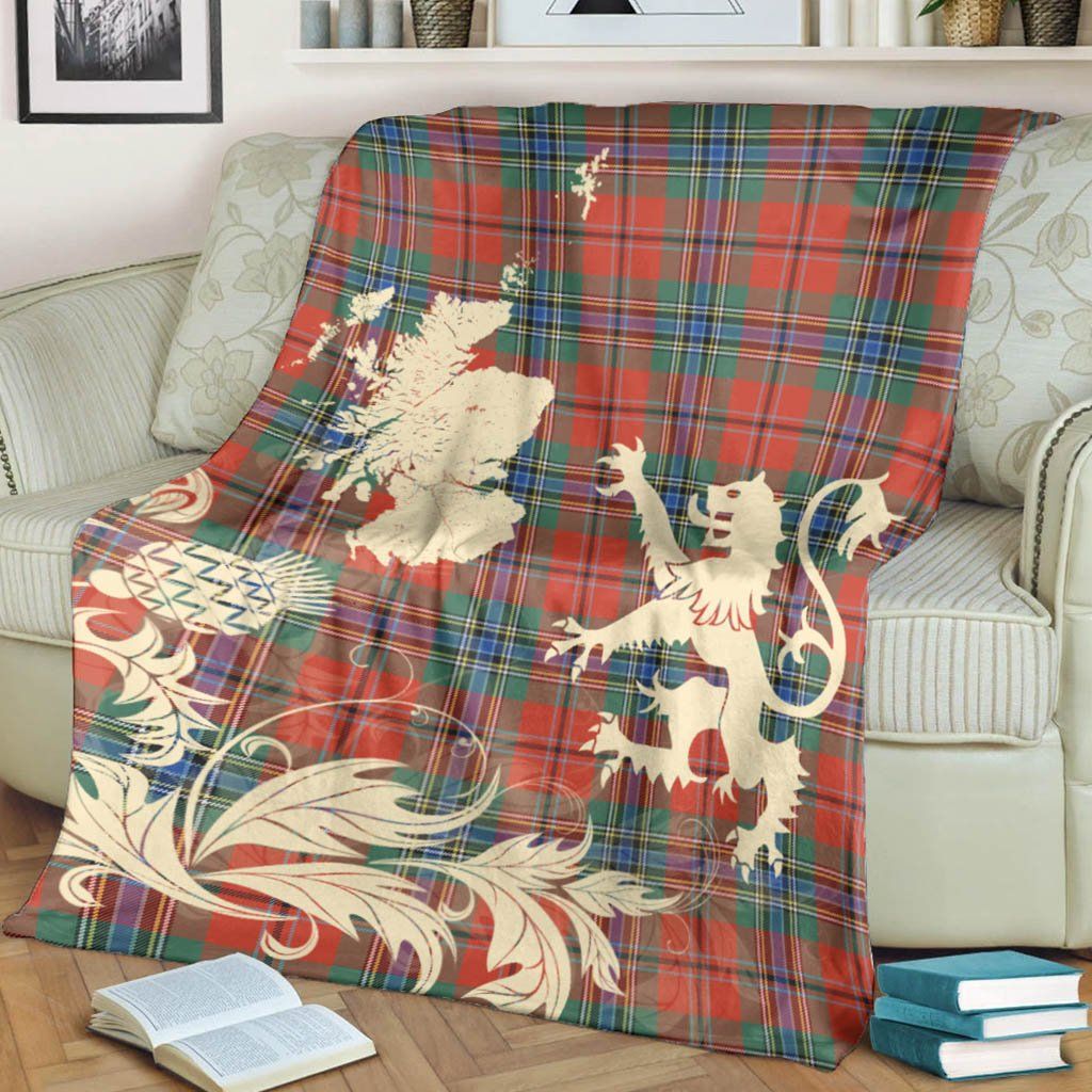 MacLean of Duart Ancient Clan Blanket, Scottish Tartan MacLean of Duart Ancient Clans Blanket Thistle Map Style