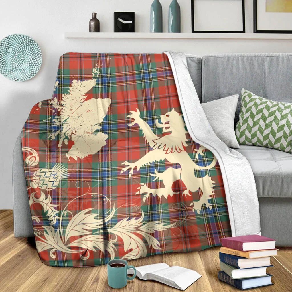 MacLean of Duart Ancient Clan Blanket, Scottish Tartan MacLean of Duart Ancient Clans Blanket Thistle Map Style