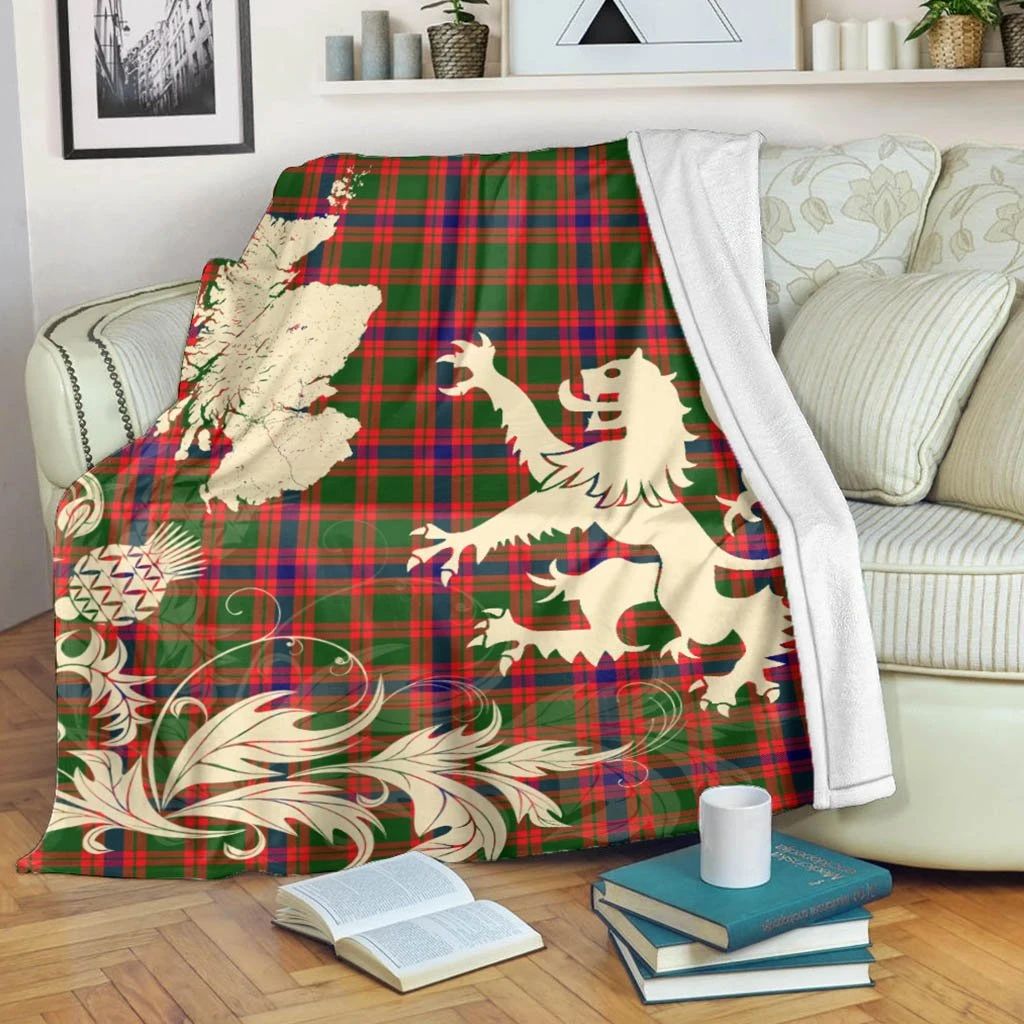 Skene Modern Clan Blanket, Scottish Tartan Skene Modern Clans Blanket Thistle Map Style