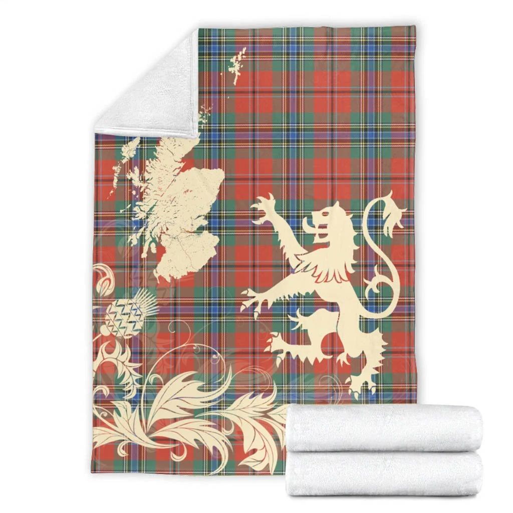 MacLean of Duart Ancient Clan Blanket, Scottish Tartan MacLean of Duart Ancient Clans Blanket Thistle Map Style