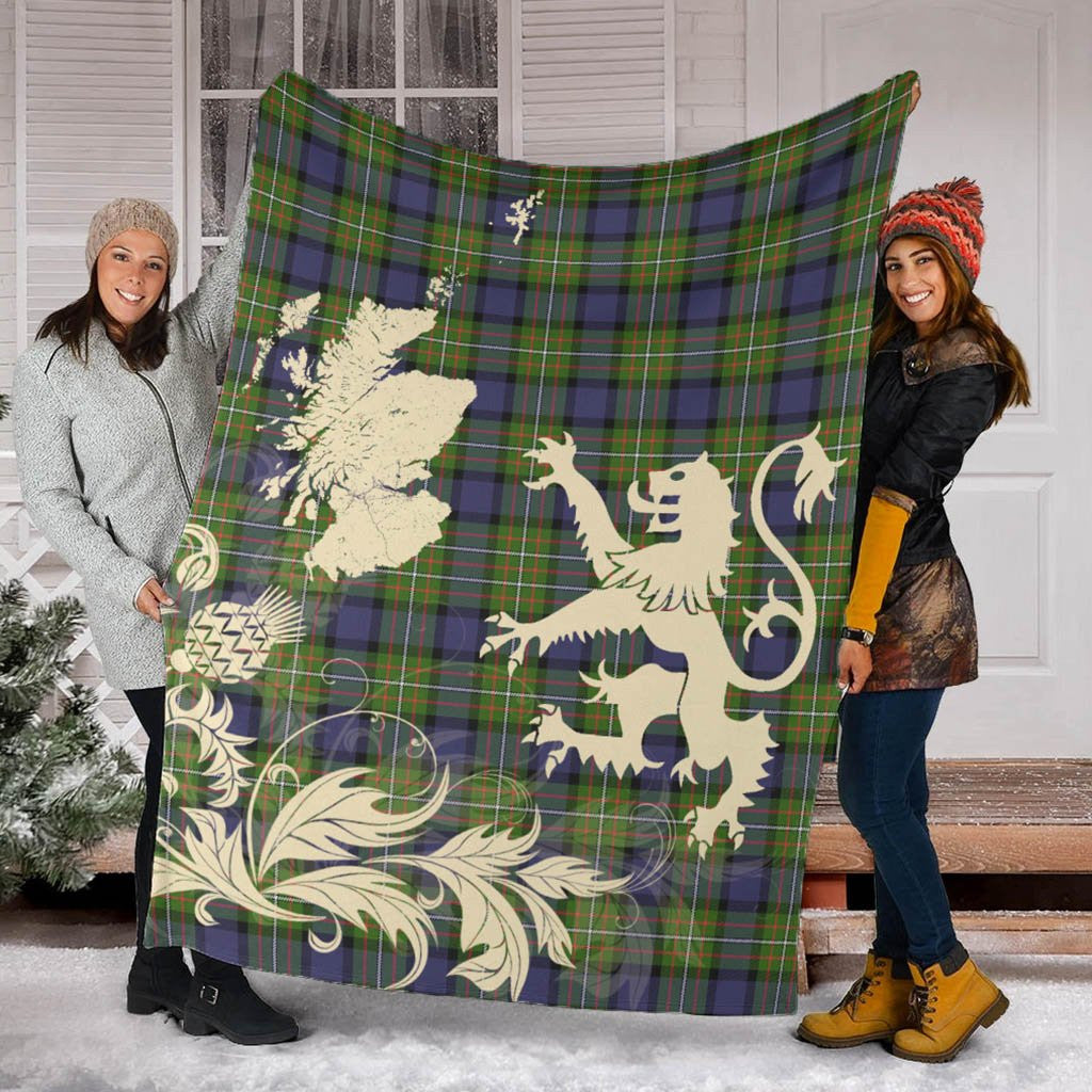 Fergusson Modern Clan Blanket, Scottish Tartan Fergusson Modern Clans Blanket Thistle Map Style