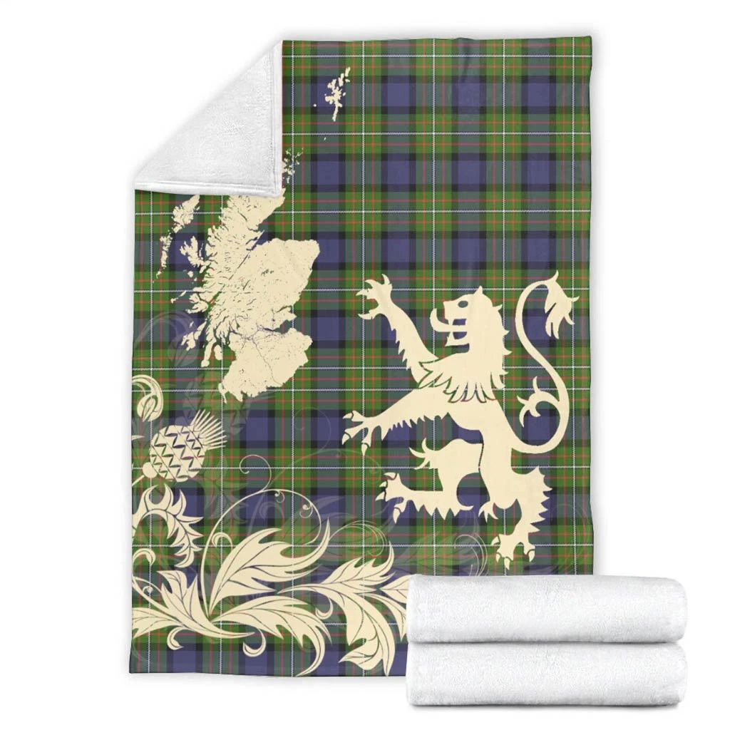 Fergusson Modern Clan Blanket, Scottish Tartan Fergusson Modern Clans Blanket Thistle Map Style