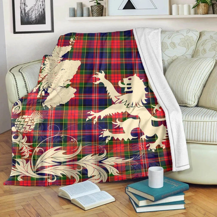 MacPherson Modern Clan Blanket, Scottish Tartan MacPherson Modern Clans Blanket Thistle Map Style