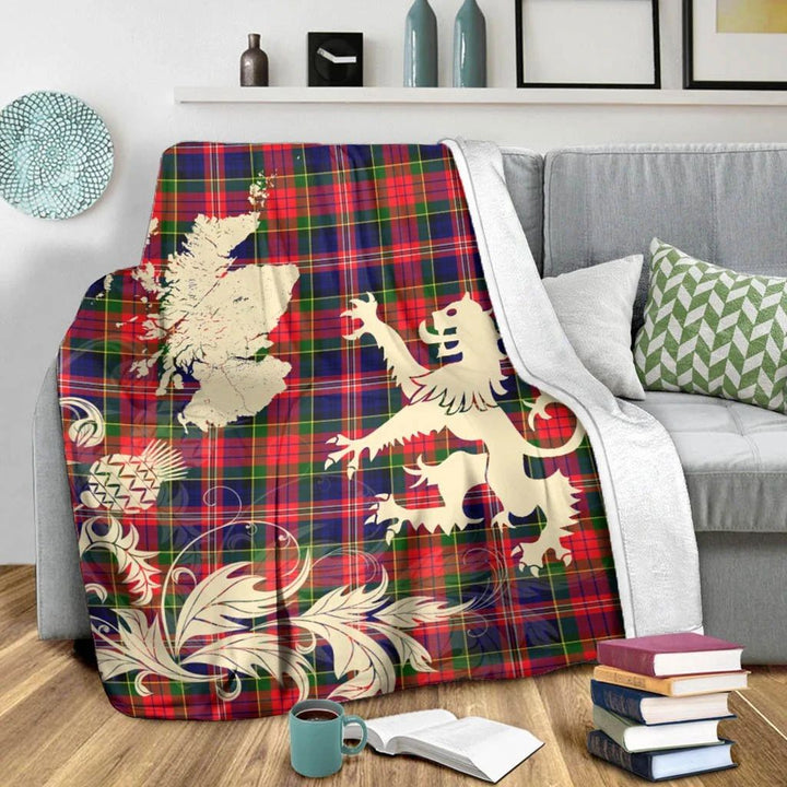 MacPherson Modern Clan Blanket, Scottish Tartan MacPherson Modern Clans Blanket Thistle Map Style