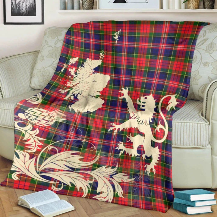 MacPherson Modern Clan Blanket, Scottish Tartan MacPherson Modern Clans Blanket Thistle Map Style