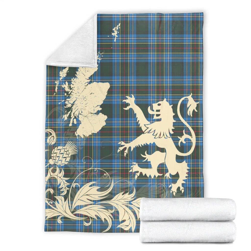 Cockburn Modern Clan Blanket, Scottish Tartan Cockburn Modern Clans Blanket Thistle Map Style