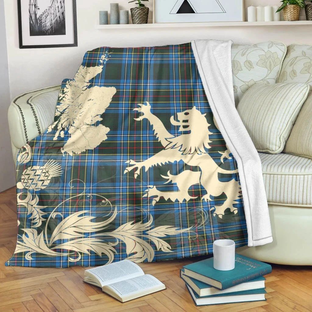 Cockburn Modern Clan Blanket, Scottish Tartan Cockburn Modern Clans Blanket Thistle Map Style