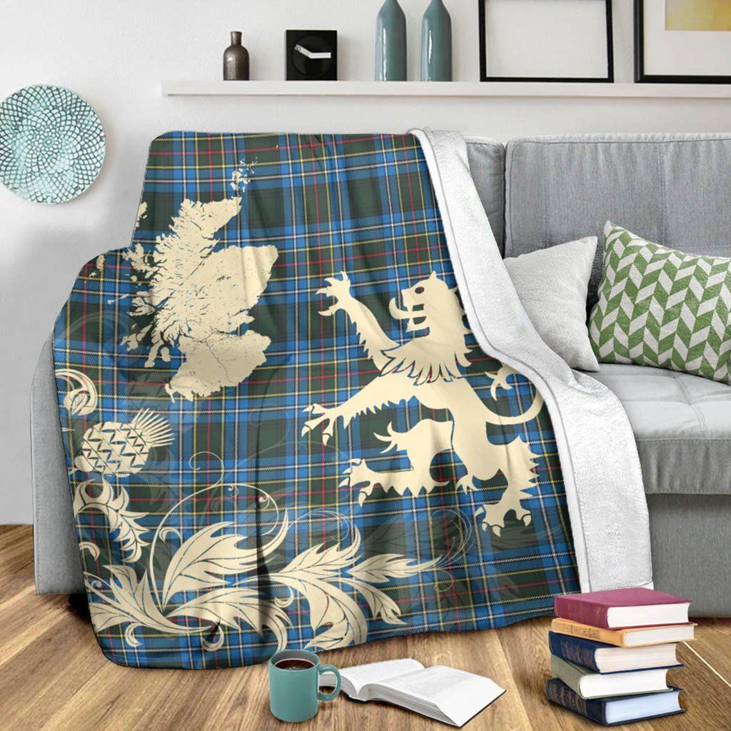 Cockburn Modern Clan Blanket, Scottish Tartan Cockburn Modern Clans Blanket Thistle Map Style