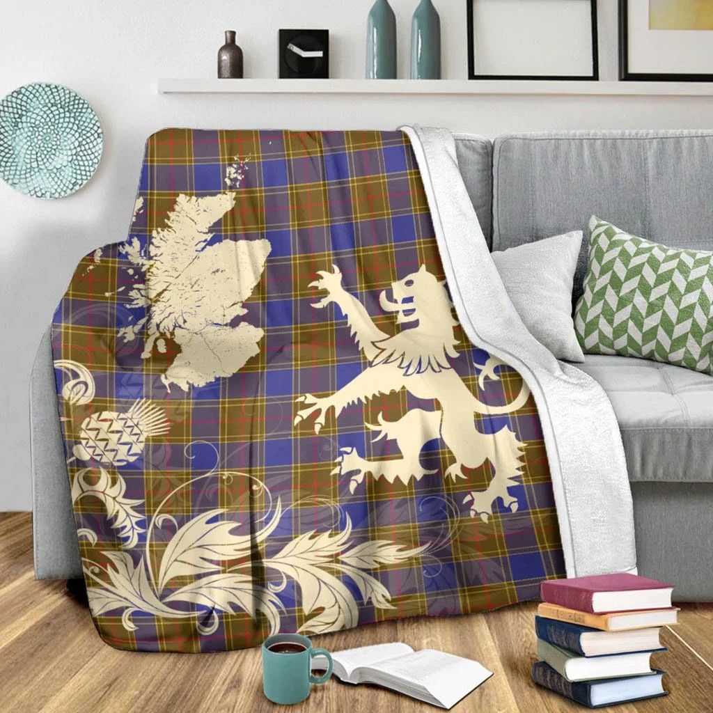 Balfour Modern Clan Blanket, Scottish Tartan Balfour Modern Clans Blanket Thistle Map Style