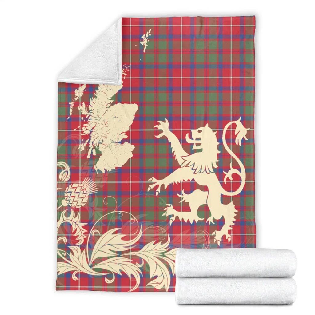 Shaw Red Modern Clan Blanket, Scottish Tartan Shaw Red Modern Clans Blanket Thistle Map Style