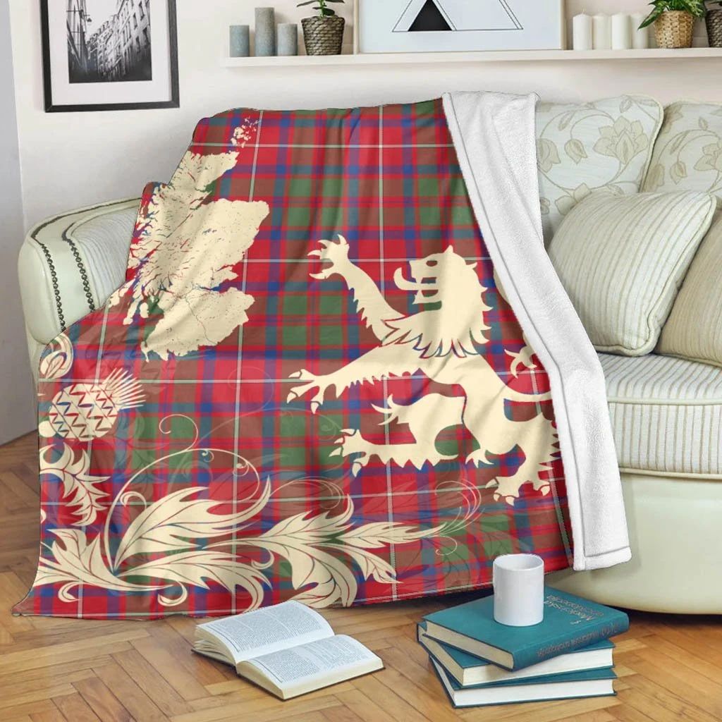 Shaw Red Modern Clan Blanket, Scottish Tartan Shaw Red Modern Clans Blanket Thistle Map Style