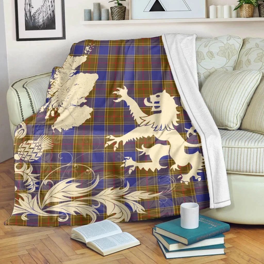 Balfour Modern Clan Blanket, Scottish Tartan Balfour Modern Clans Blanket Thistle Map Style