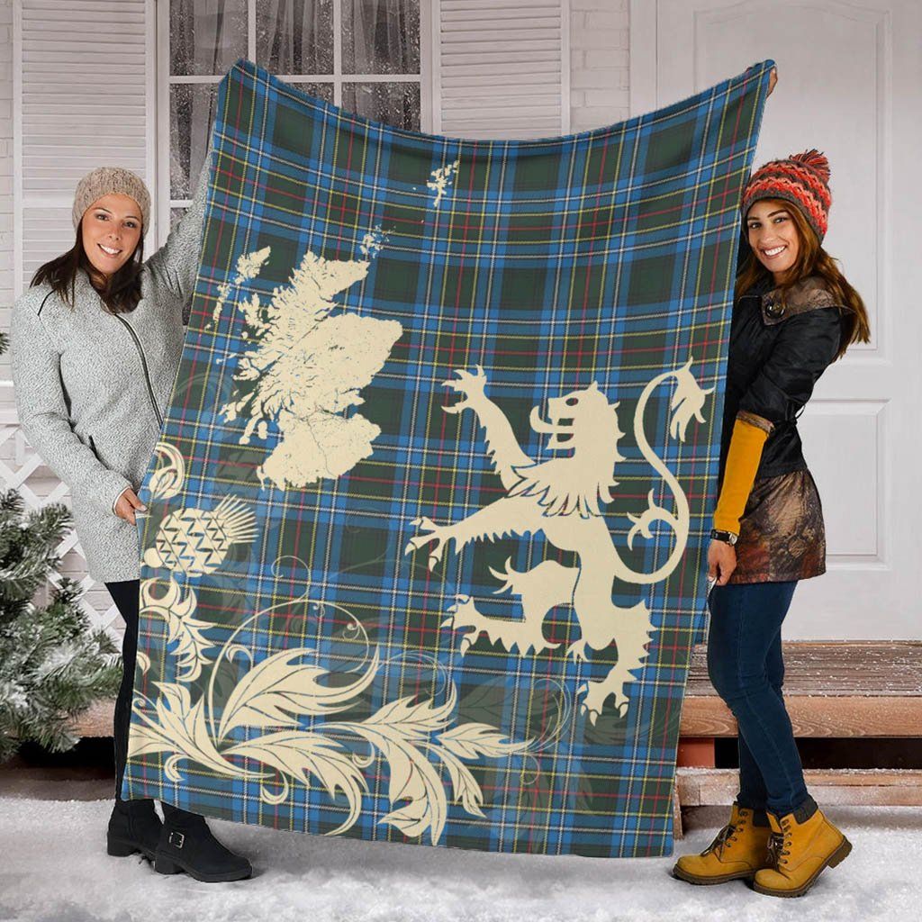 Cockburn Modern Clan Blanket, Scottish Tartan Cockburn Modern Clans Blanket Thistle Map Style