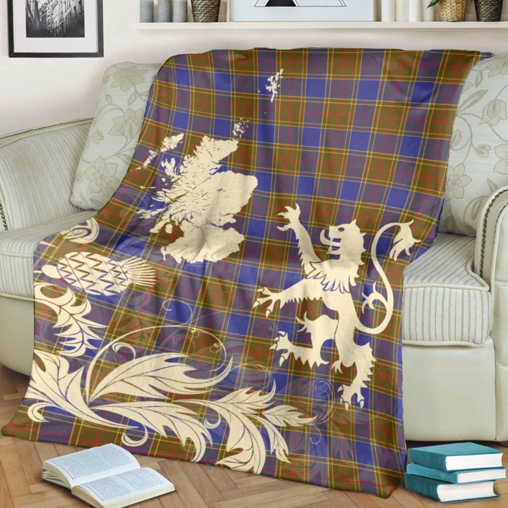 Balfour Modern Clan Blanket, Scottish Tartan Balfour Modern Clans Blanket Thistle Map Style