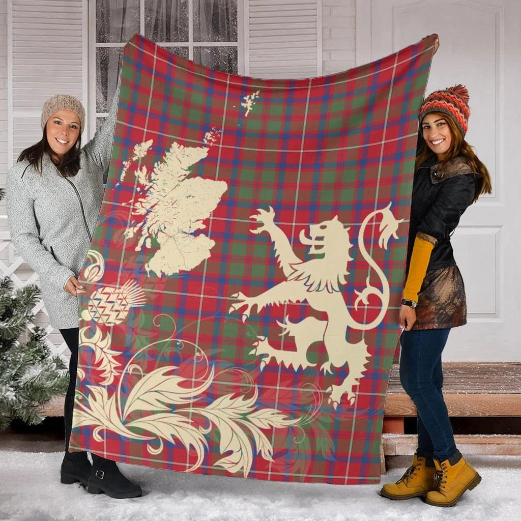 Shaw Red Modern Clan Blanket, Scottish Tartan Shaw Red Modern Clans Blanket Thistle Map Style