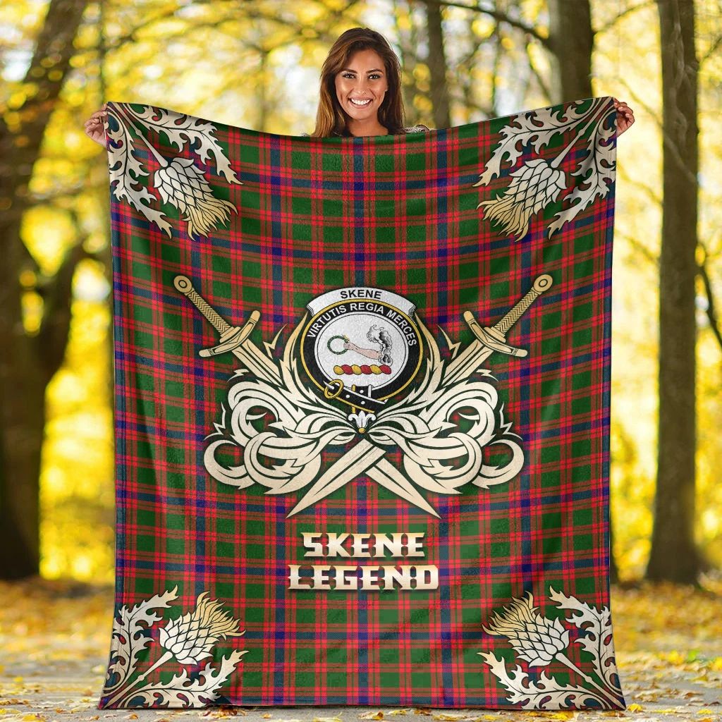 Skene Modern Clan Blanket, Scottish Tartan Skene Modern Clans Premium Blanket Gold Crest Style