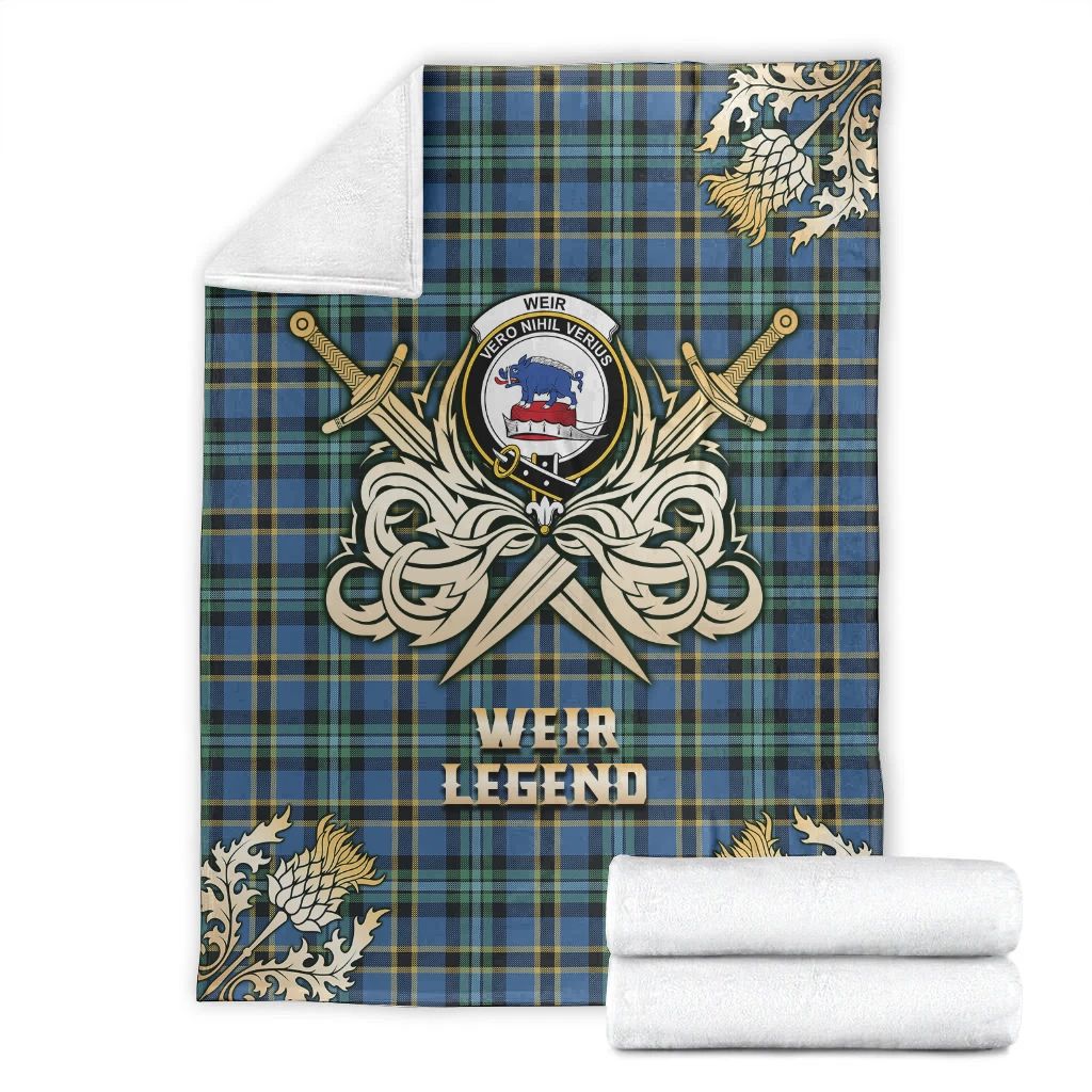 Weir Ancient Clan Blanket, Scottish Tartan Weir Ancient Clans Premium Blanket Gold Crest Style