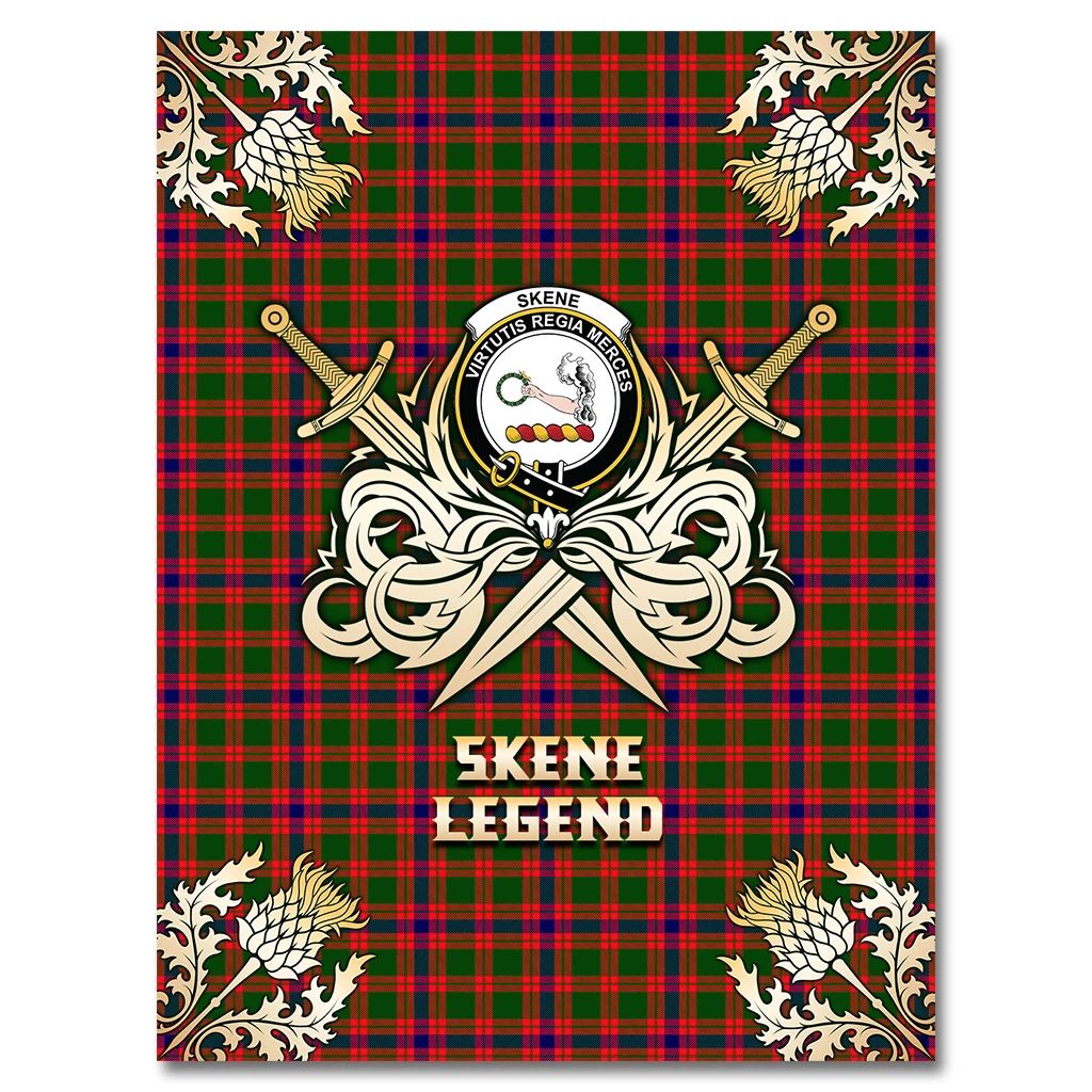 Skene Modern Clan Blanket, Scottish Tartan Skene Modern Clans Premium Blanket Gold Crest Style