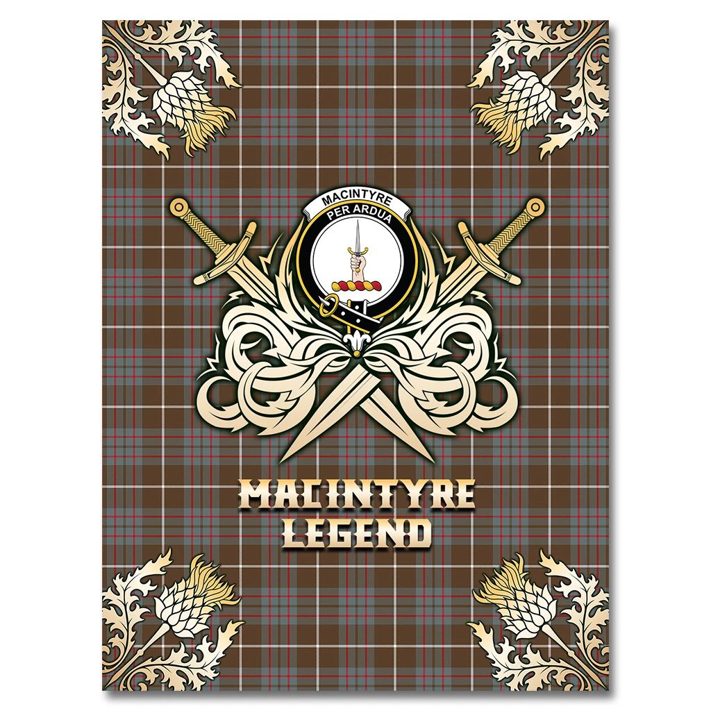 MacIntyre Hunting Weathered Clan Blanket, Scottish Tartan MacIntyre Hunting Weathered Clans Premium Blanket Gold Crest Style