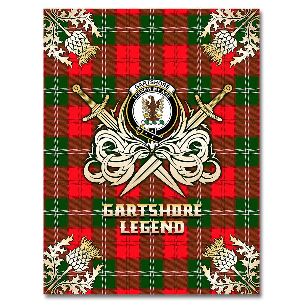 Gartshore Clan Blanket, Scottish Tartan Gartshore Clans Premium Blanket Gold Crest Style