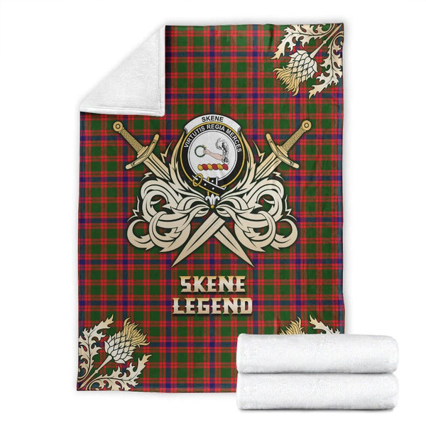 Skene Modern Clan Blanket, Scottish Tartan Skene Modern Clans Premium Blanket Gold Crest Style