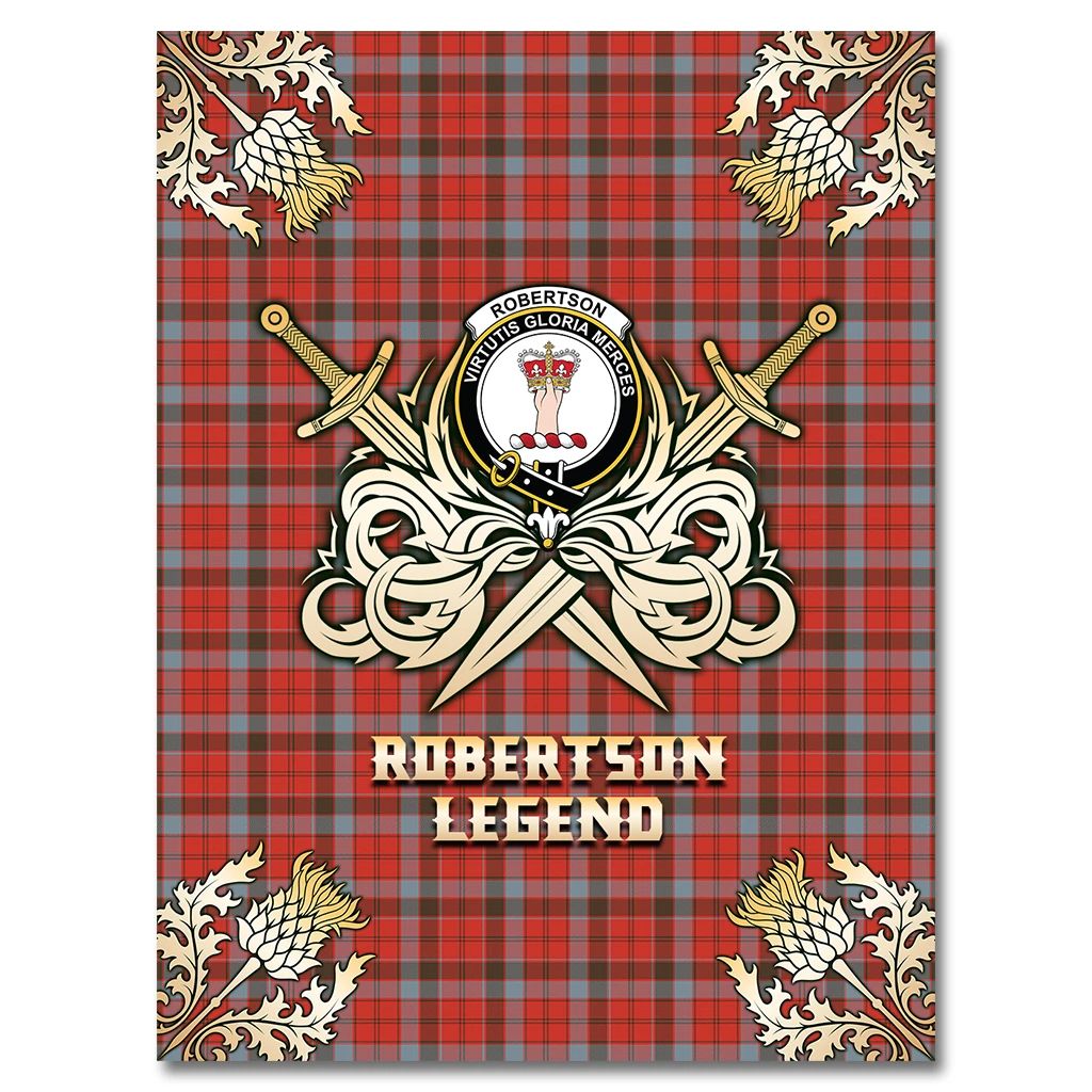 Robertson Weathered Clan Blanket, Scottish Tartan Robertson Weathered Clans Premium Blanket Gold Crest Style