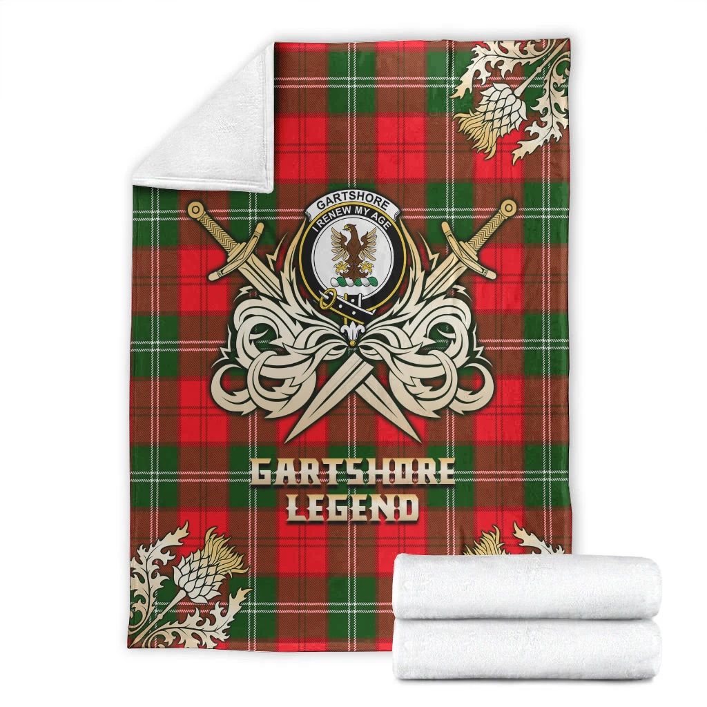 Gartshore Clan Blanket, Scottish Tartan Gartshore Clans Premium Blanket Gold Crest Style