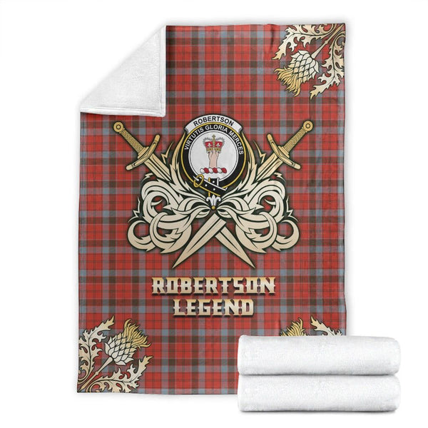 Robertson Weathered Clan Blanket, Scottish Tartan Robertson Weathered Clans Premium Blanket Gold Crest Style