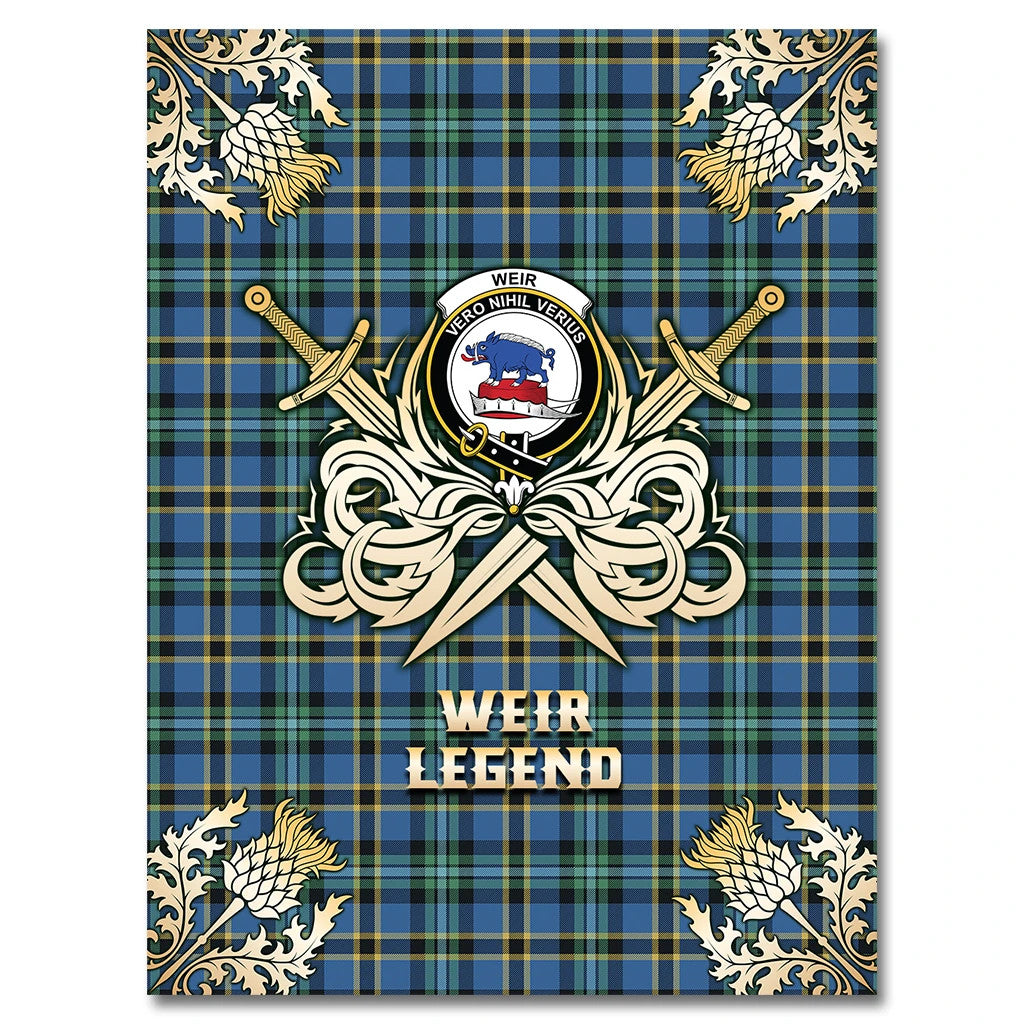 Weir Ancient Clan Blanket, Scottish Tartan Weir Ancient Clans Premium Blanket Gold Crest Style