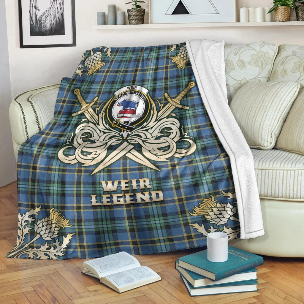 Weir Ancient Clan Blanket, Scottish Tartan Weir Ancient Clans Premium Blanket Gold Crest Style