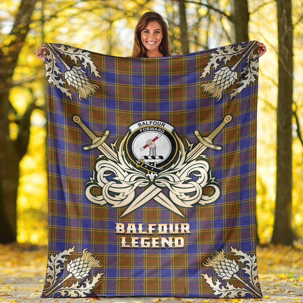 Balfour Modern Clan Blanket, Scottish Tartan Balfour Modern Clans Premium Blanket Gold Crest Style