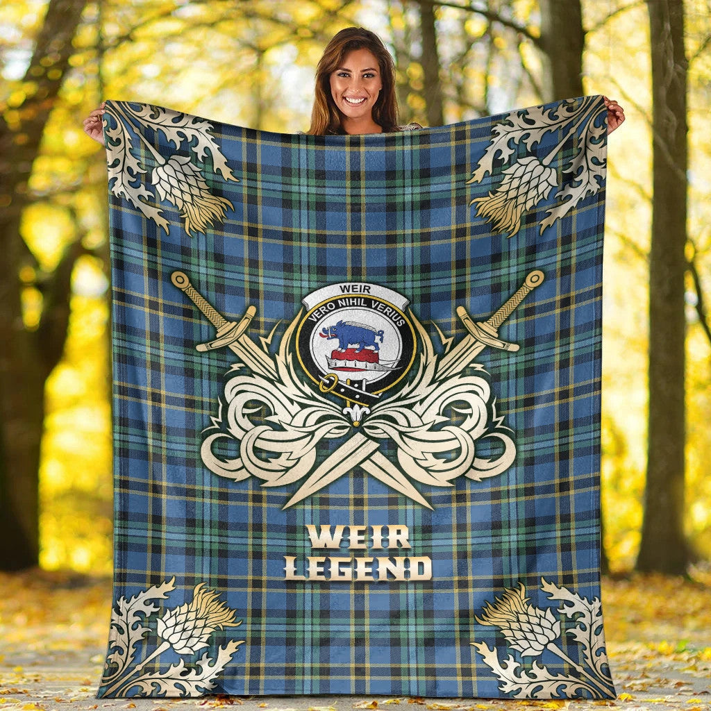 Weir Ancient Clan Blanket, Scottish Tartan Weir Ancient Clans Premium Blanket Gold Crest Style