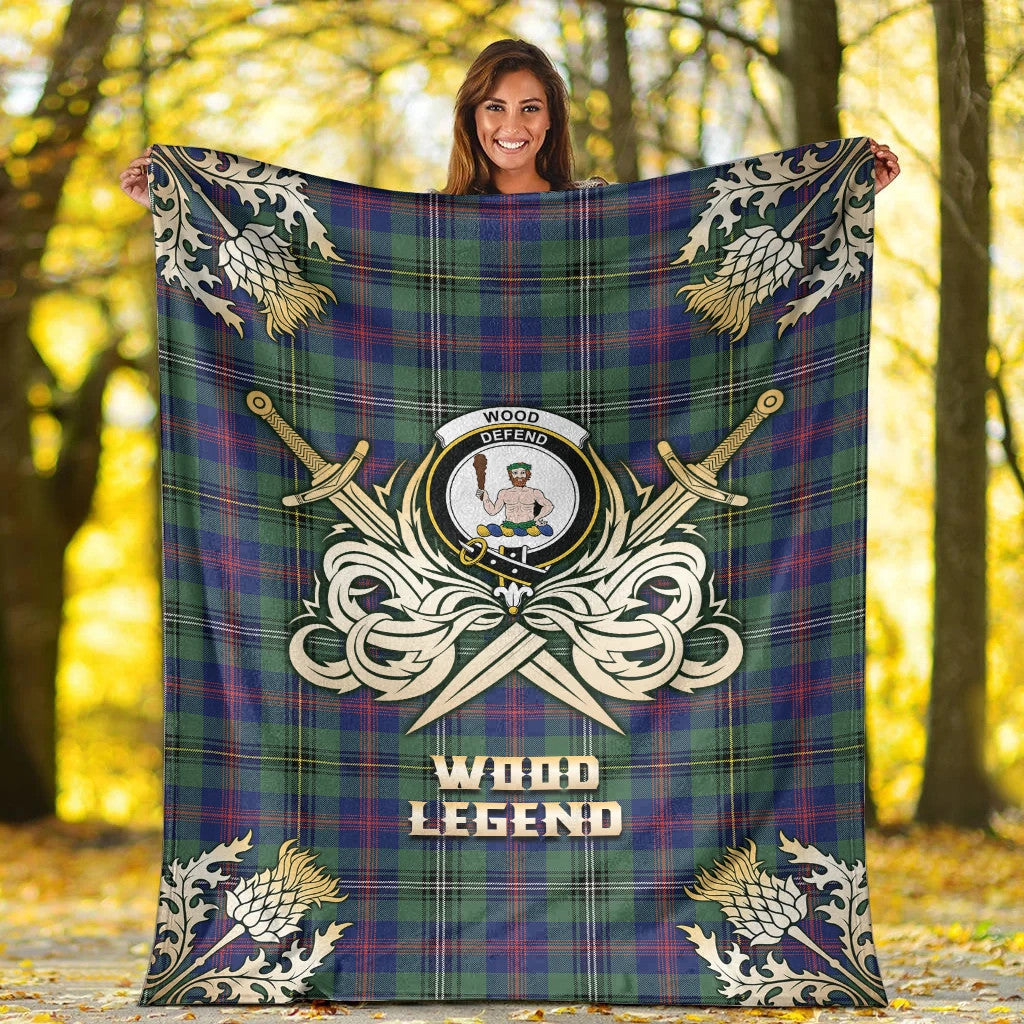 Wood Modern Clan Blanket, Scottish Tartan Wood Modern Clans Premium Blanket Gold Crest Style