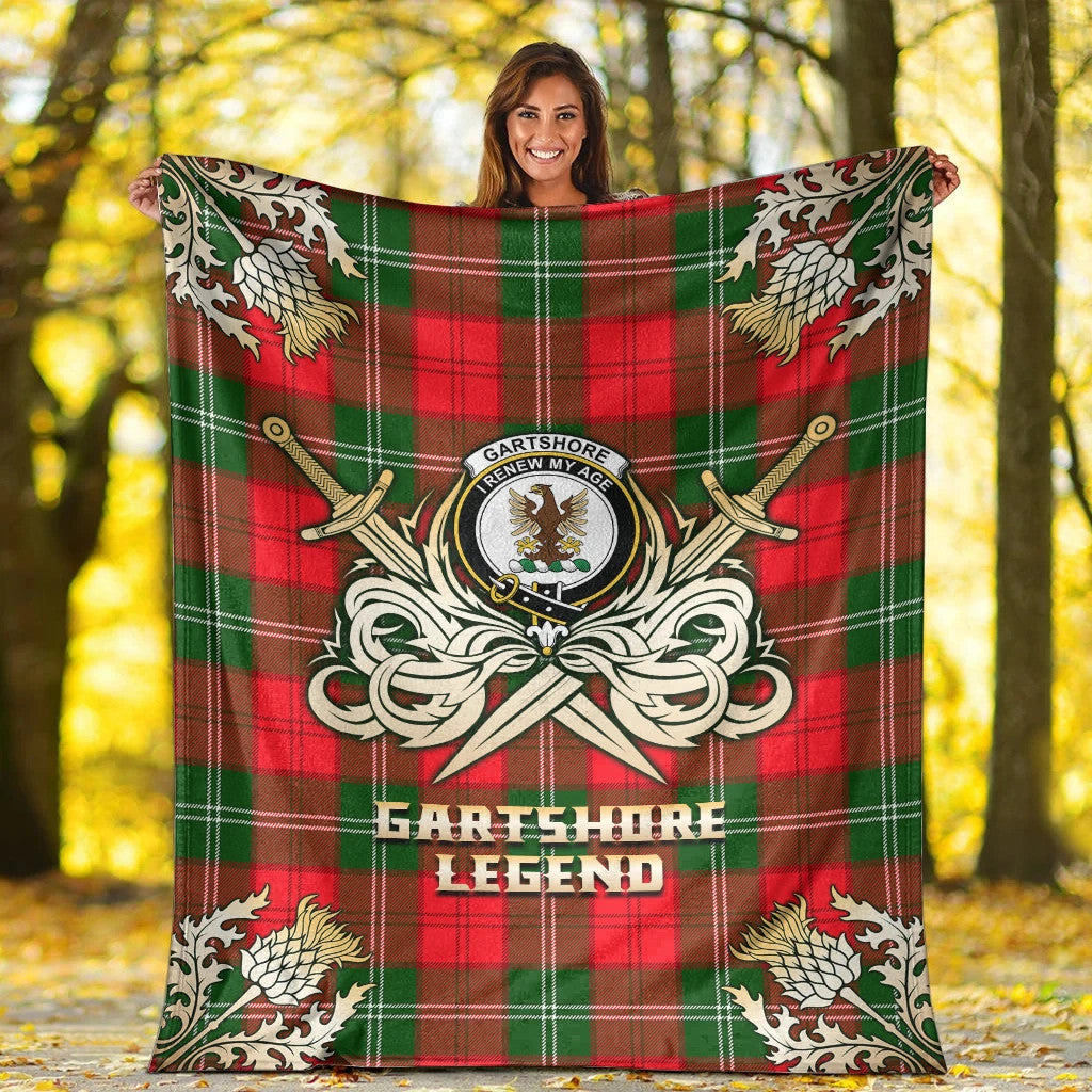 Gartshore Clan Blanket, Scottish Tartan Gartshore Clans Premium Blanket Gold Crest Style