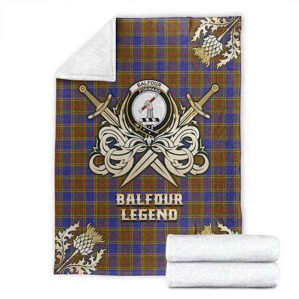 Balfour Modern Clan Blanket, Scottish Tartan Balfour Modern Clans Premium Blanket Gold Crest Style