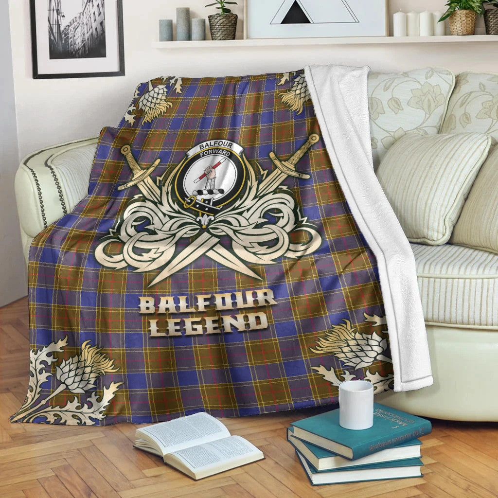 Balfour Modern Clan Blanket, Scottish Tartan Balfour Modern Clans Premium Blanket Gold Crest Style