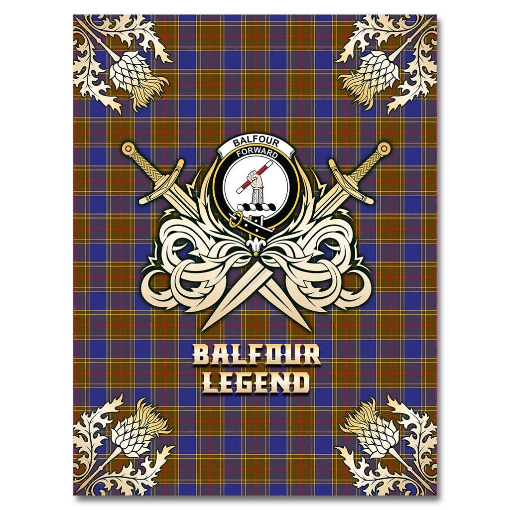 Balfour Modern Clan Blanket, Scottish Tartan Balfour Modern Clans Premium Blanket Gold Crest Style