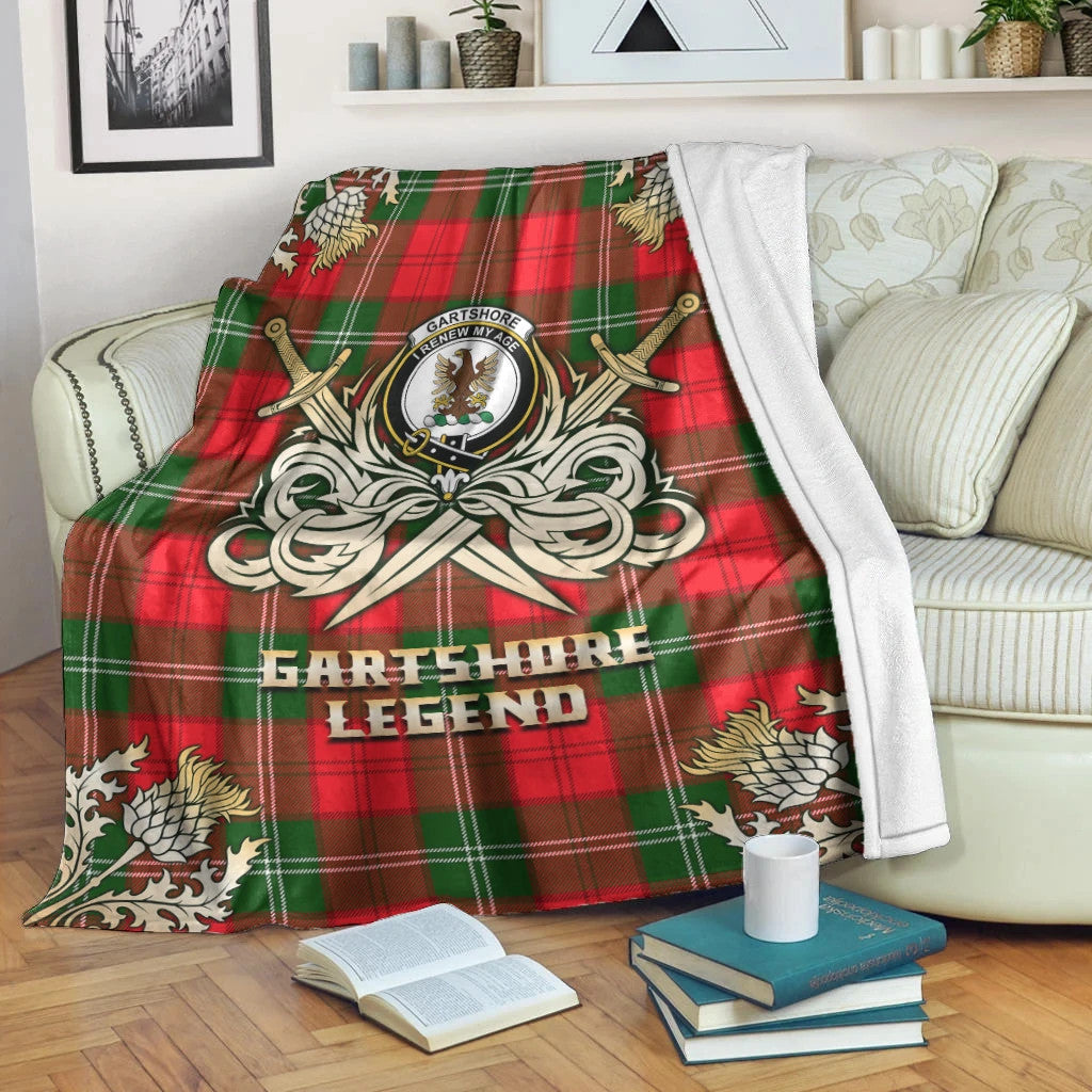 Gartshore Clan Blanket, Scottish Tartan Gartshore Clans Premium Blanket Gold Crest Style