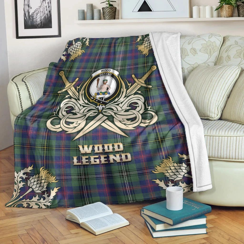 Wood Modern Clan Blanket, Scottish Tartan Wood Modern Clans Premium Blanket Gold Crest Style