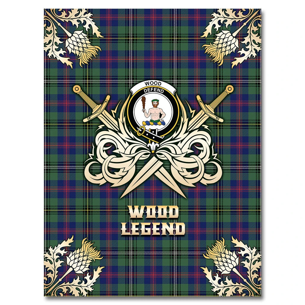 Wood Modern Clan Blanket, Scottish Tartan Wood Modern Clans Premium Blanket Gold Crest Style