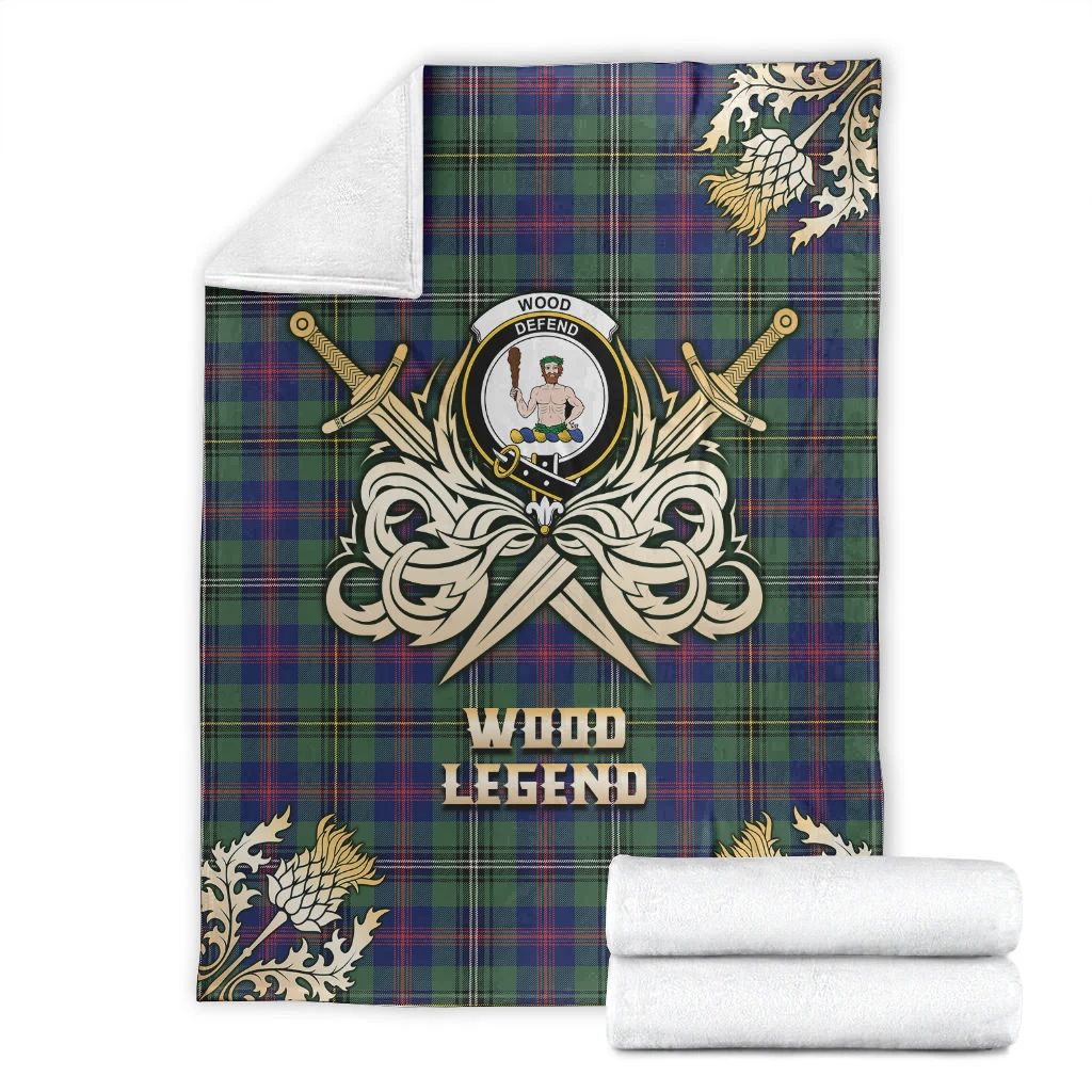 Wood Modern Clan Blanket, Scottish Tartan Wood Modern Clans Premium Blanket Gold Crest Style